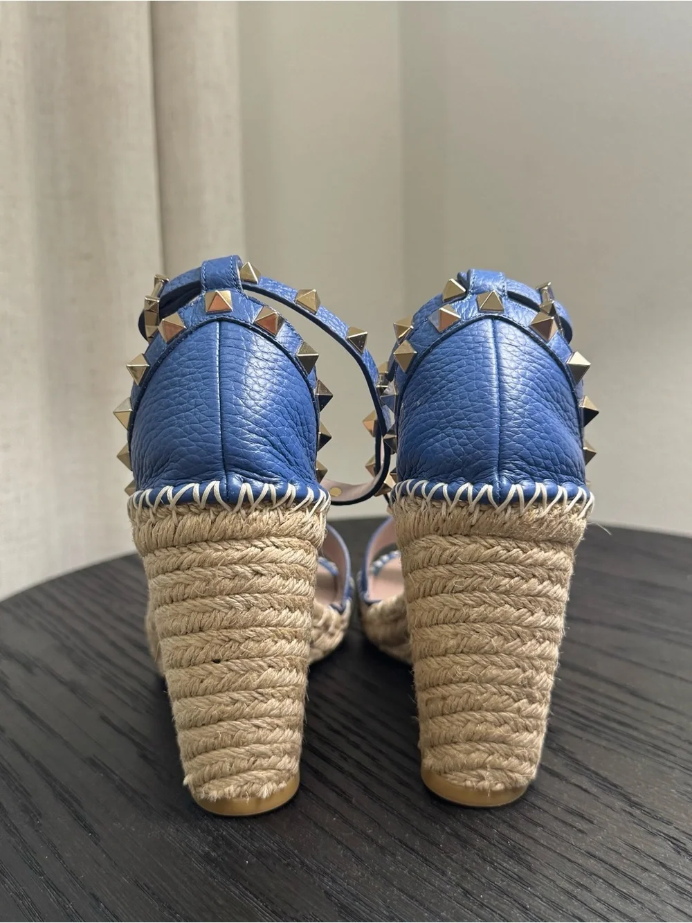 Valentino Garavani Rockstud Espadrille Wedge Sandals Blue 39